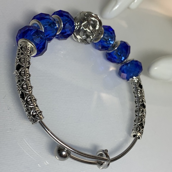 FILIGREE BLUE LAMPWORK CRYSTALS BANGLE 6cm diameter - Picture 5 of 6